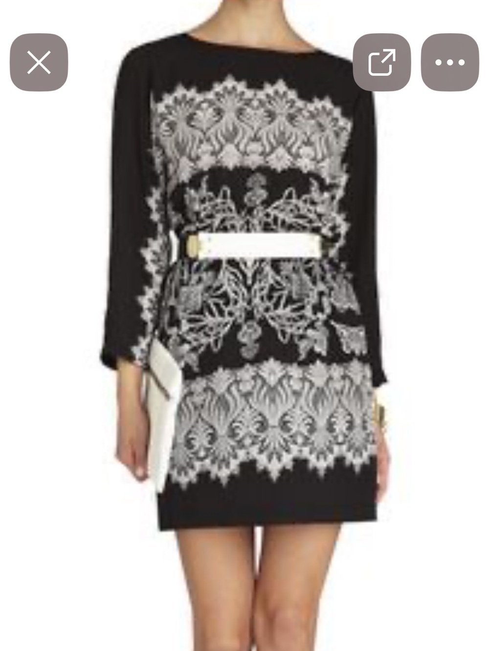 BCBGMaxAzria XS Black Dress with White Lace-Style Print